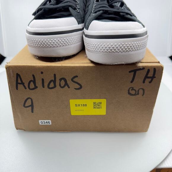 Addidas Womens NIZZA Sneakers Casual Shoes Lace-Up Low Top Black/White 9 EE5615 - Picture 3 of 9